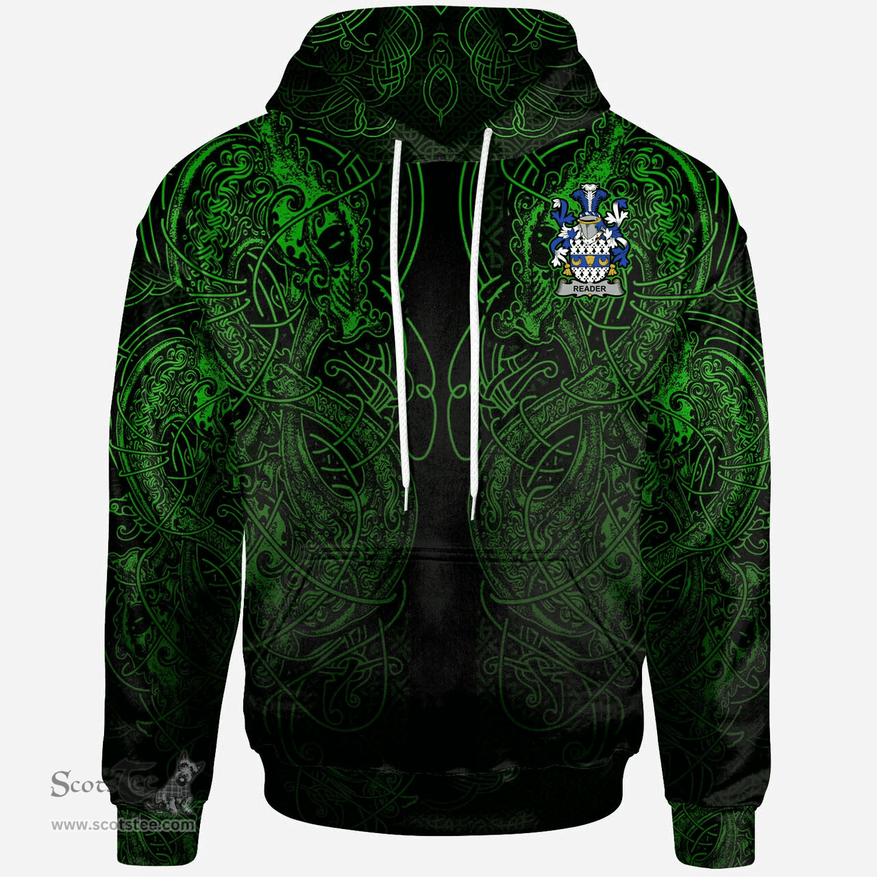 ScotsTee Shop Irish Reader Coat of Arms Family Crest Ireland Hoodie Green Celtic Dragon Hoodie