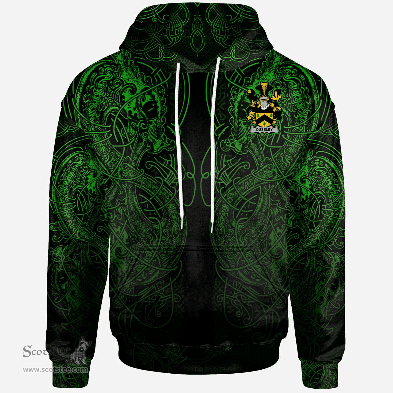 ScotsTee Shop Irish Ouseley Coat of Arms Family Crest Ireland Hoodie Green Celtic Dragon Hoodie