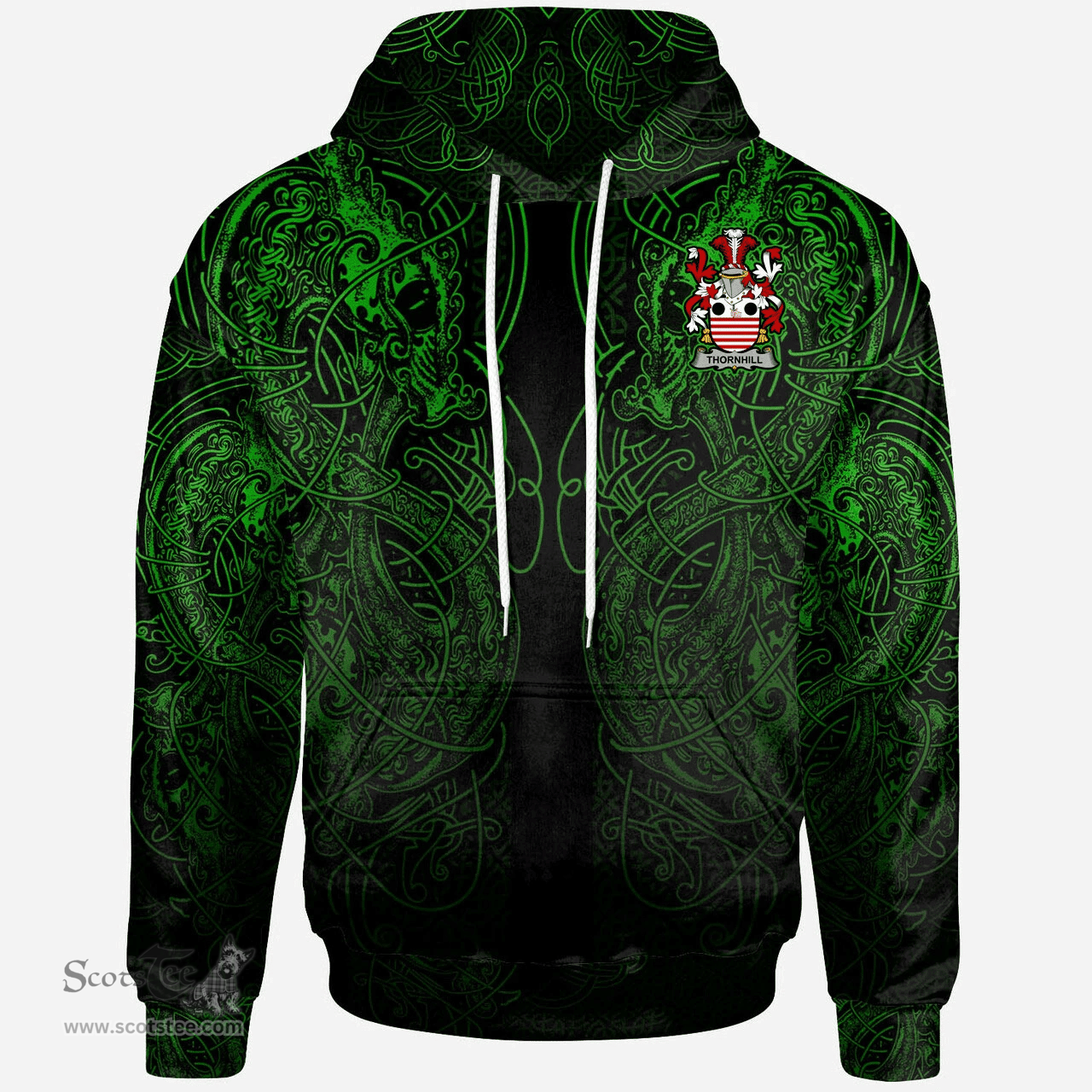 ScotsTee Shop Irish Thornhill Coat of Arms Family Crest Ireland Hoodie Green Celtic Dragon Hoodie