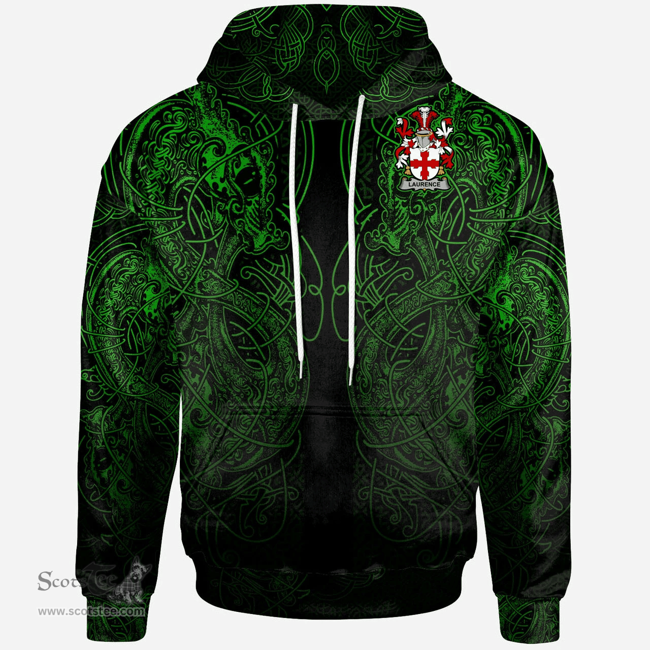 ScotsTee Shop Irish House of O'TOOLE Coat of Arms Family Crest Ireland Hoodie Green Celtic Dragon Hoodie