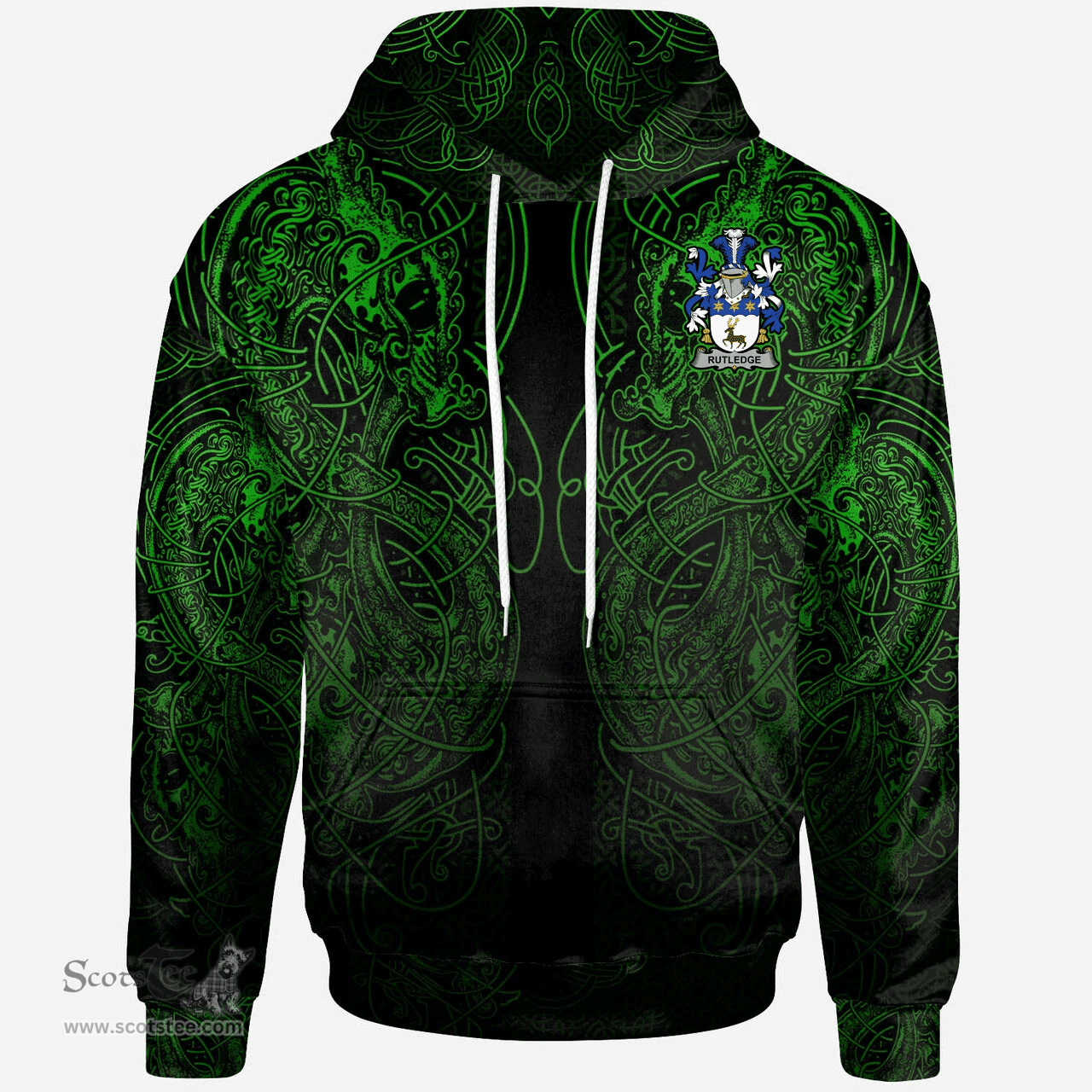 ScotsTee Shop Irish Rutledge Coat of Arms Family Crest Ireland Hoodie Green Celtic Dragon Hoodie