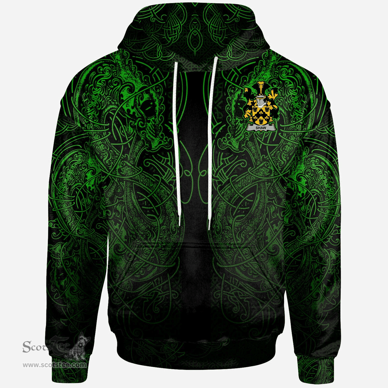 ScotsTee Shop Irish Shaw Coat of Arms Family Crest Ireland Hoodie Green Celtic Dragon Hoodie