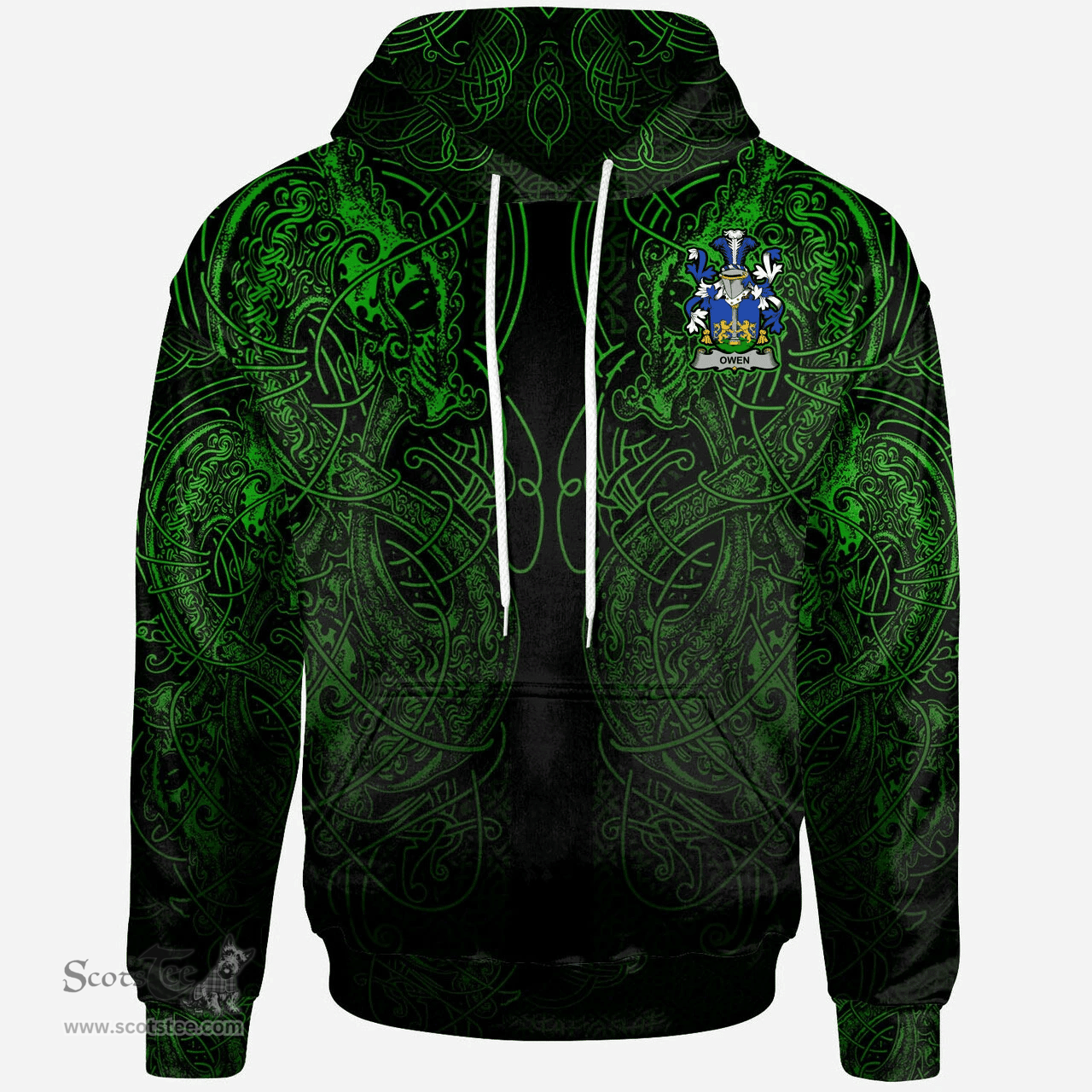 ScotsTee Shop Irish Owen Coat of Arms Family Crest Ireland Hoodie Green Celtic Dragon Hoodie