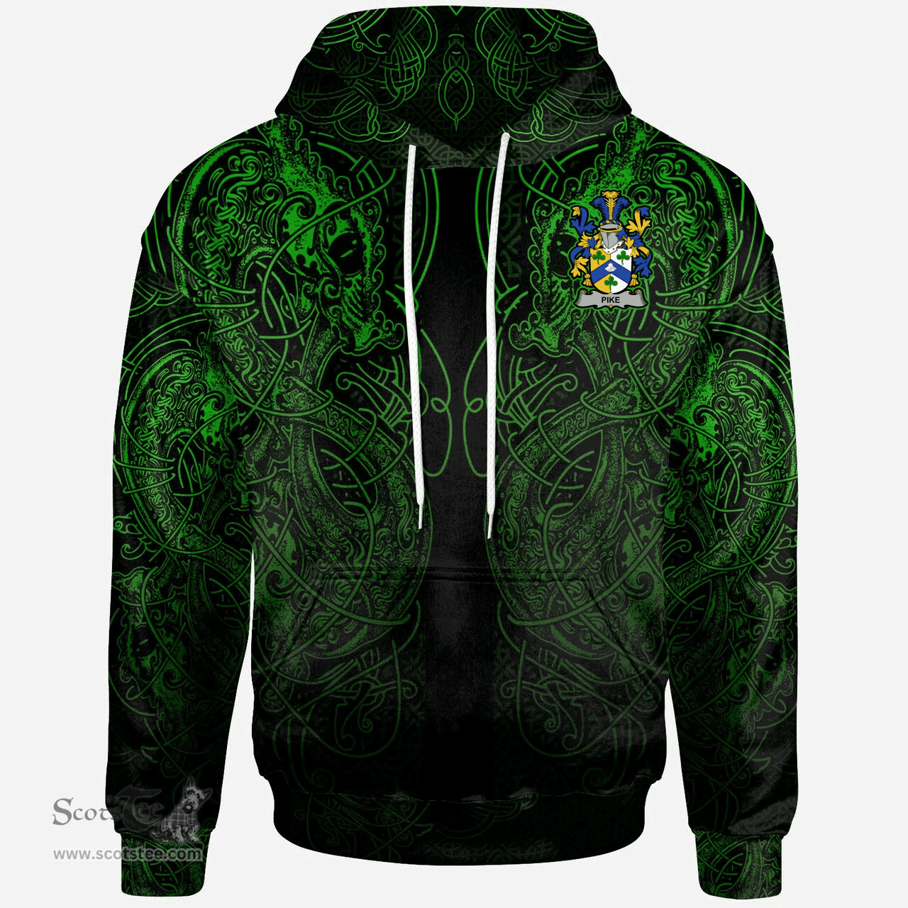 ScotsTee Shop Irish Pike Coat of Arms Family Crest Ireland Hoodie Green Celtic Dragon Hoodie