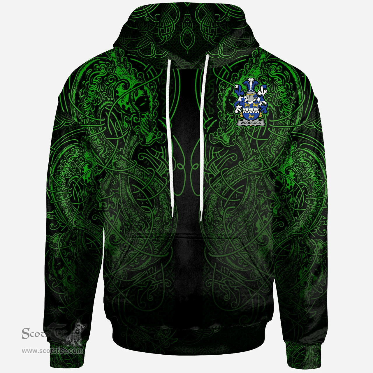ScotsTee Shop Irish Woodcock Coat of Arms Family Crest Ireland Hoodie Green Celtic Dragon Hoodie