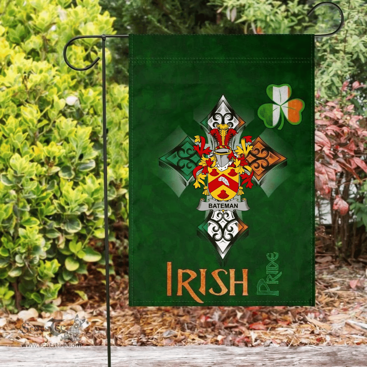 ScotsTee Shop Irish Bateman Coat of Arms Irish Pride Garden Flag Shamrock Ireland Flag