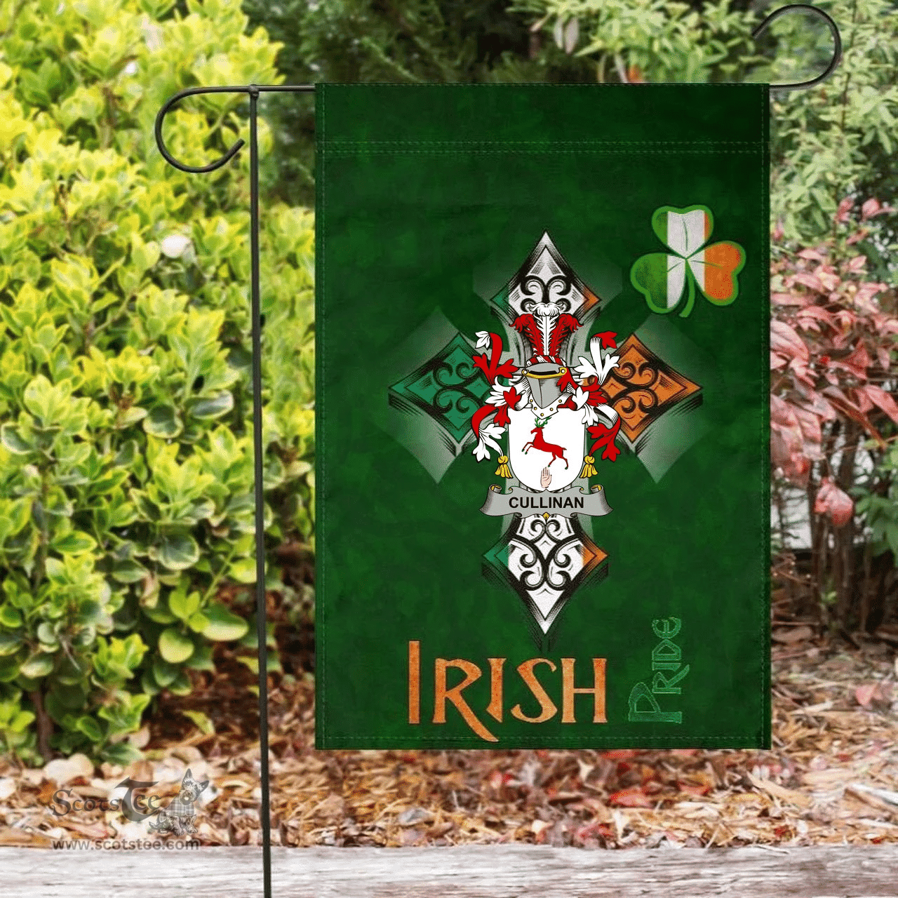 ScotsTee Shop Irish Cullinan or O'Cullinane Coat of Arms Irish Pride Garden Flag Shamrock Ireland Flag