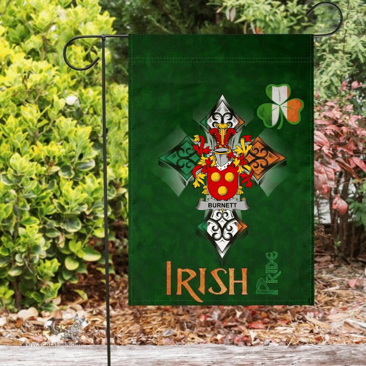 ScotsTee Shop Irish Burnett Coat of Arms Irish Pride Garden Flag Shamrock Ireland Flag