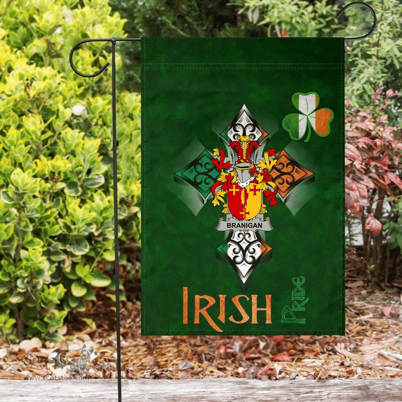 ScotsTee Shop Irish Branigan or O'Branagan Coat of Arms Irish Pride Garden Flag Shamrock Ireland Flag