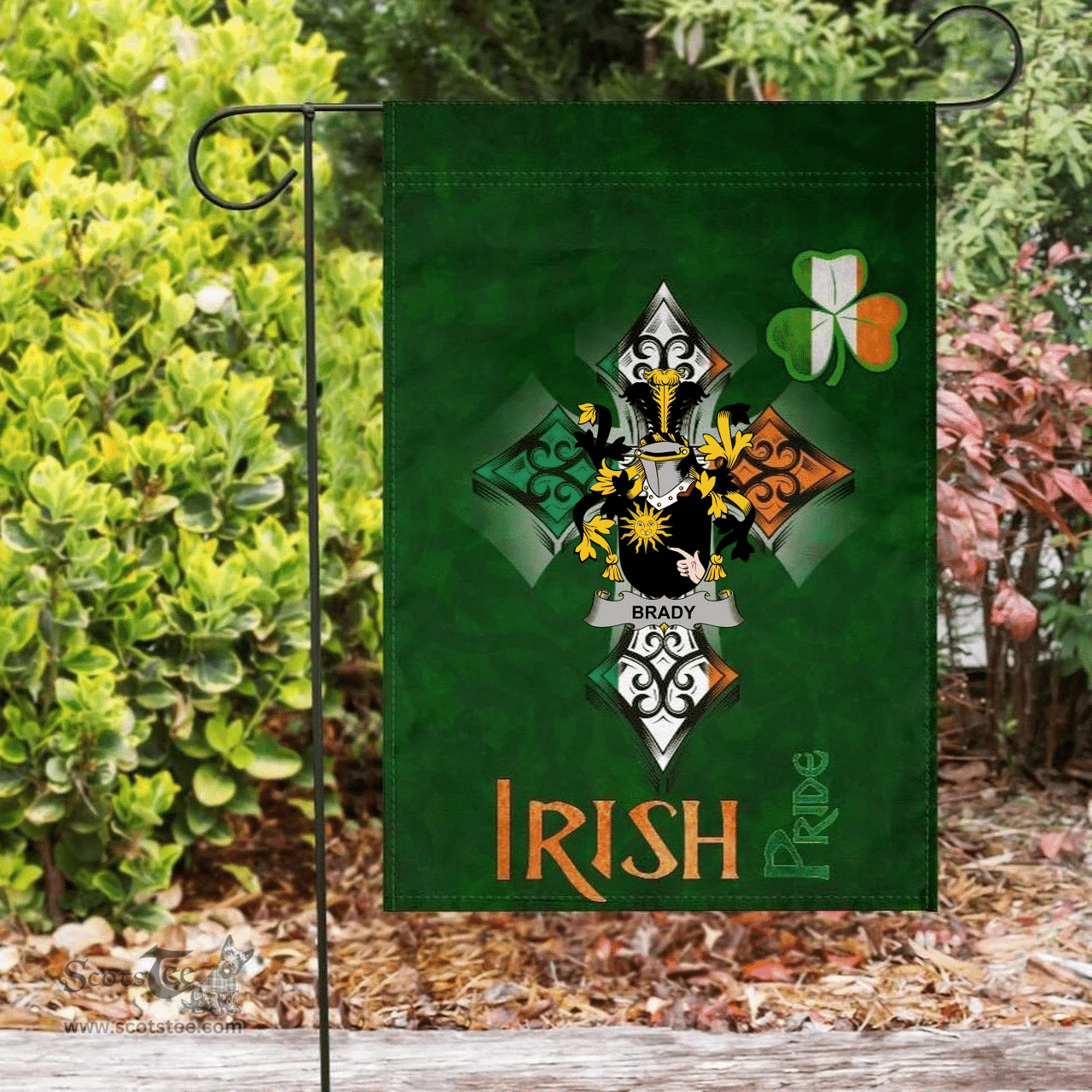 ScotsTee Shop Irish Brady or McBrady Coat of Arms Irish Pride Garden Flag Shamrock Ireland Flag