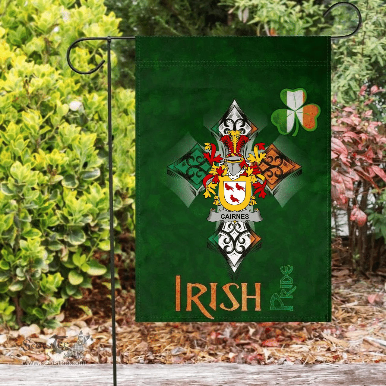 ScotsTee Shop Irish Cairnes Coat of Arms Irish Pride Garden Flag Shamrock Ireland Flag