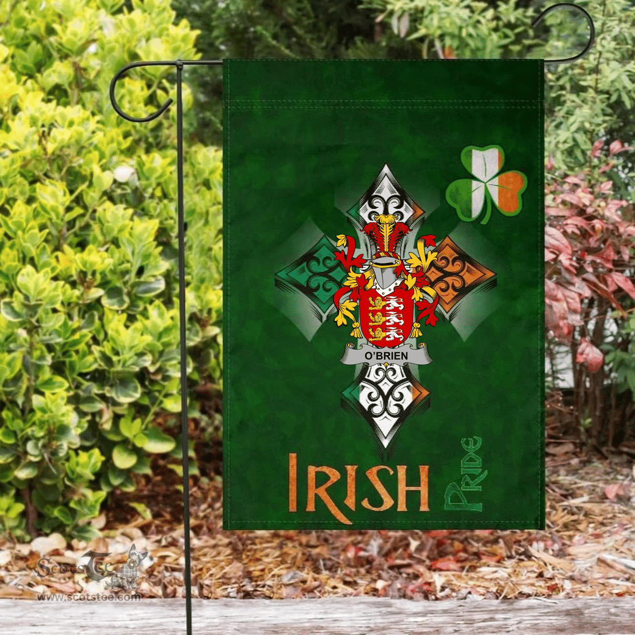 ScotsTee Shop Irish Brien or O'Brien Coat of Arms Irish Pride Garden Flag Shamrock Ireland Flag