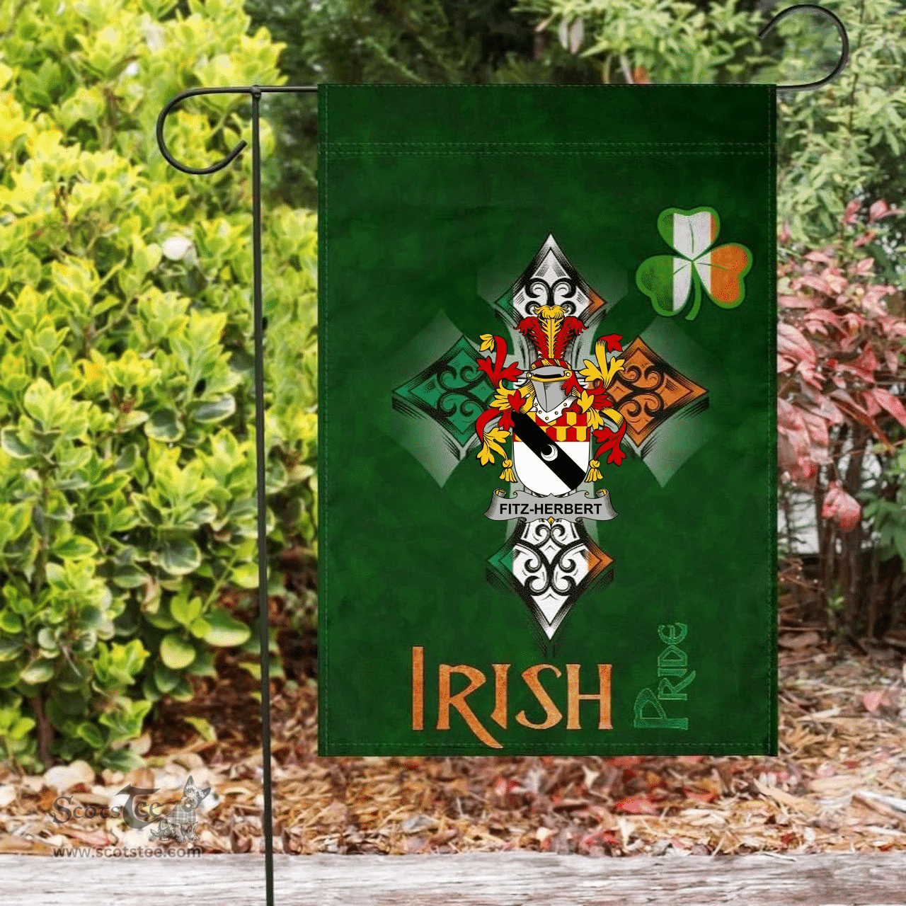 ScotsTee Shop Irish Fitz-Herbert Coat of Arms Irish Pride Garden Flag Shamrock Ireland Flag