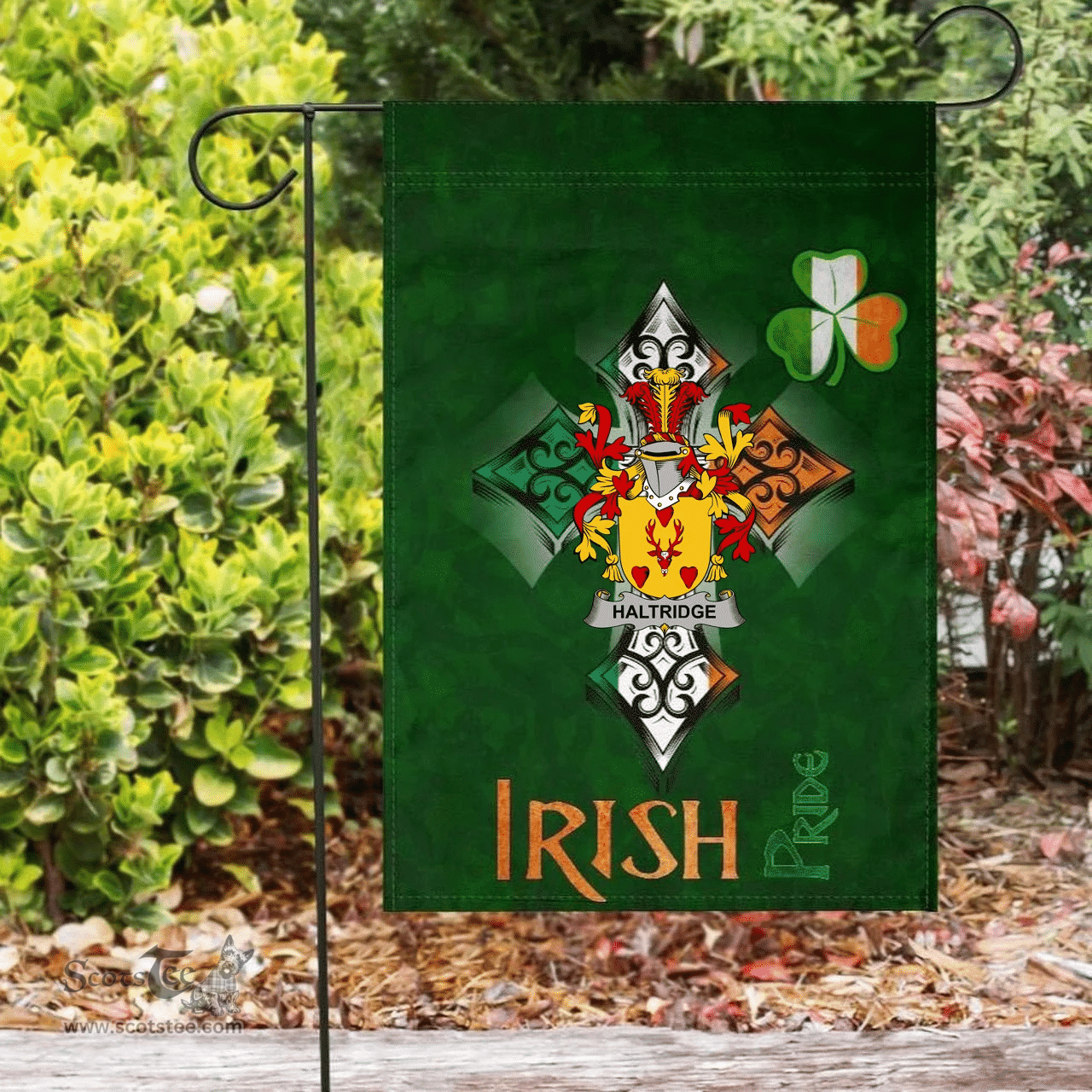 ScotsTee Shop Irish Haltridge Coat of Arms Irish Pride Garden Flag Shamrock Ireland Flag