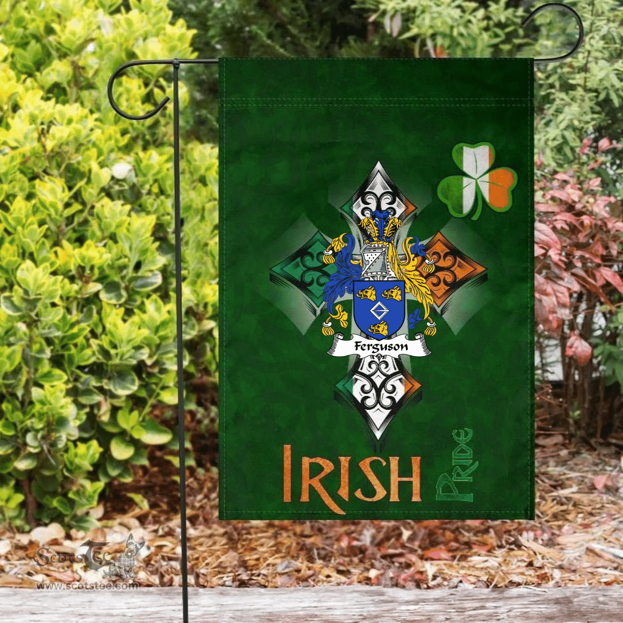 ScotsTee Shop Irish Ferguson Coat of Arms Irish Pride Garden Flag Shamrock Ireland Flag