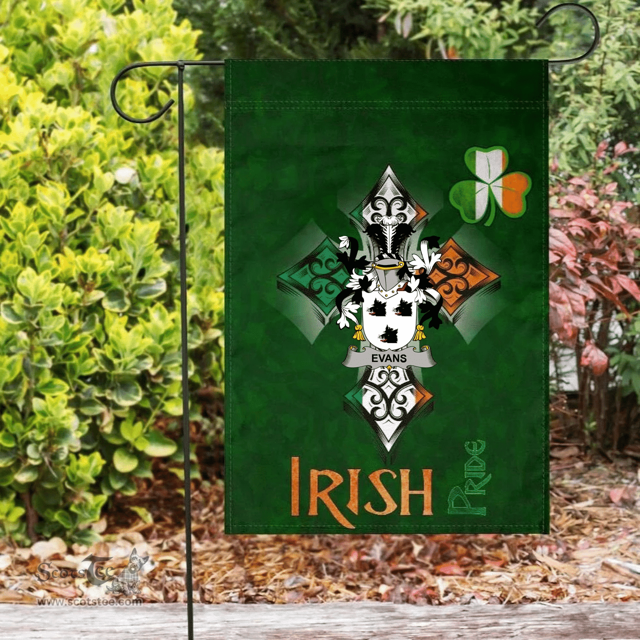 ScotsTee Shop Irish Evans Coat of Arms Irish Pride Garden Flag Shamrock Ireland Flag