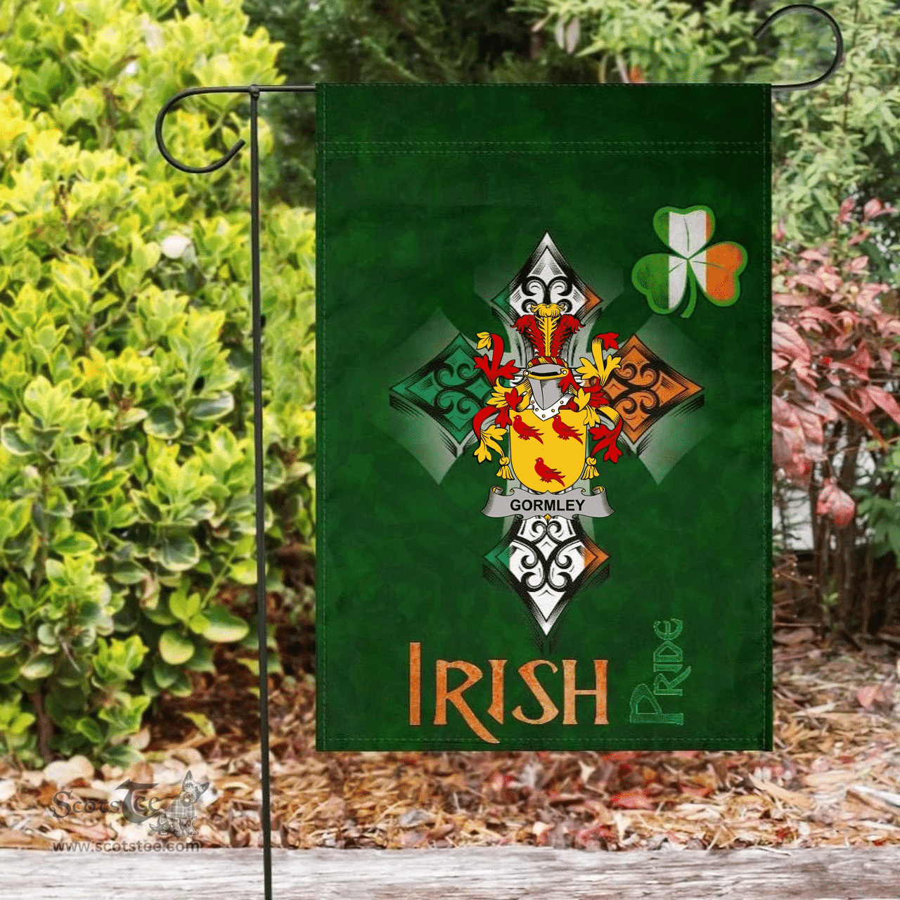 ScotsTee Shop Irish Gormley or O'Gormley Coat of Arms Irish Pride Garden Flag Shamrock Ireland Flag