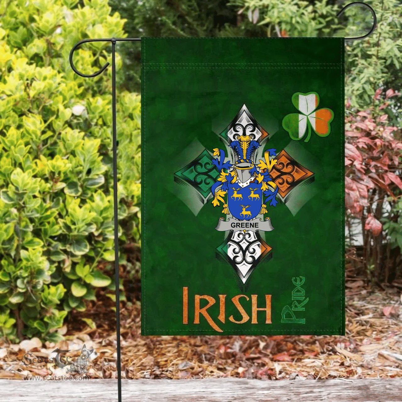 ScotsTee Shop Irish Greene Coat of Arms Irish Pride Garden Flag Shamrock Ireland Flag