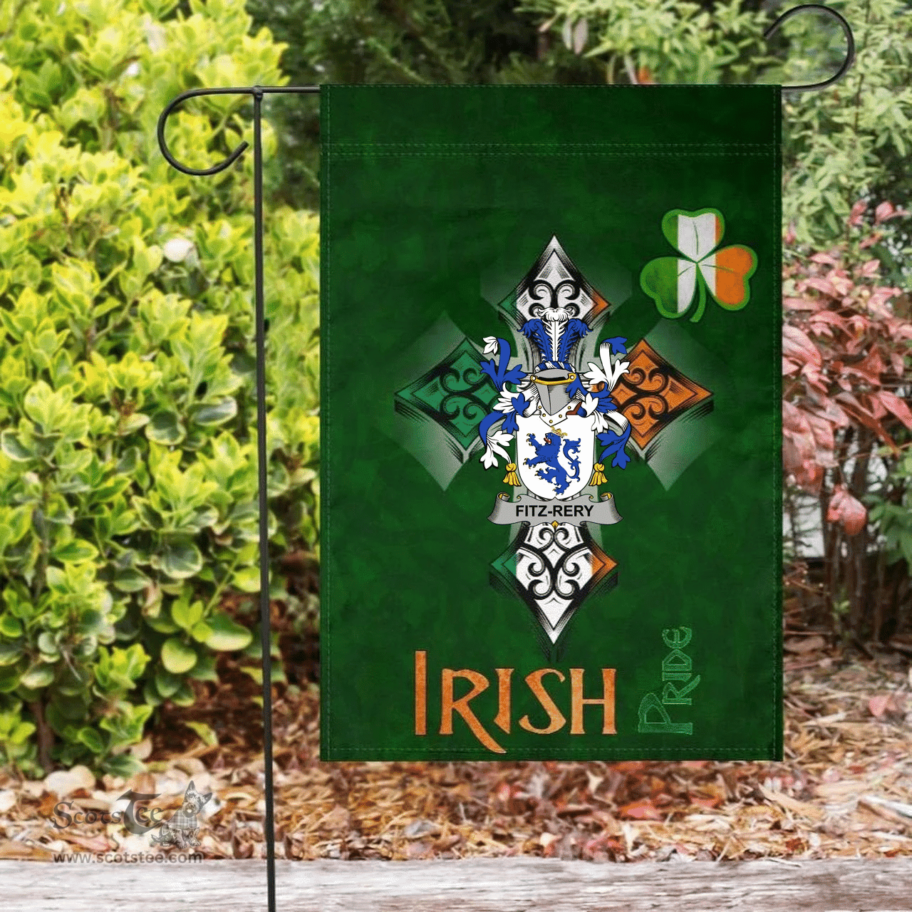 ScotsTee Shop Irish Fitz-Rery Coat of Arms Irish Pride Garden Flag Shamrock Ireland Flag