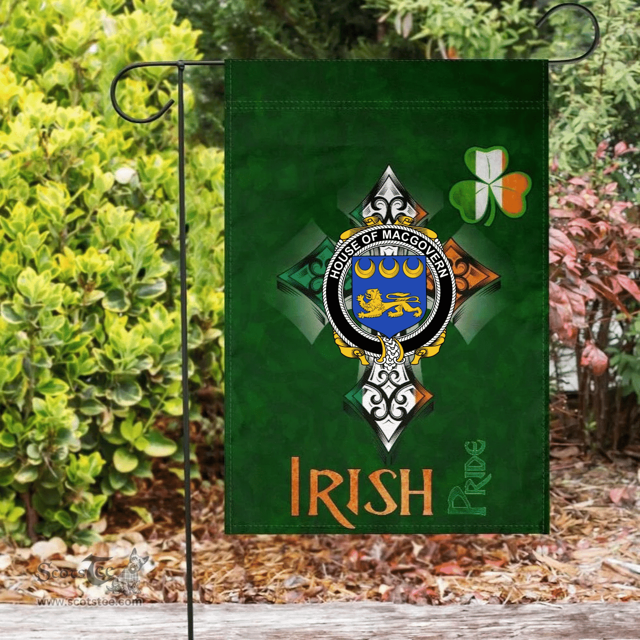 ScotsTee Shop Irish House of MACGOVERN Coat of Arms Irish Pride Garden Flag Shamrock Ireland Flag