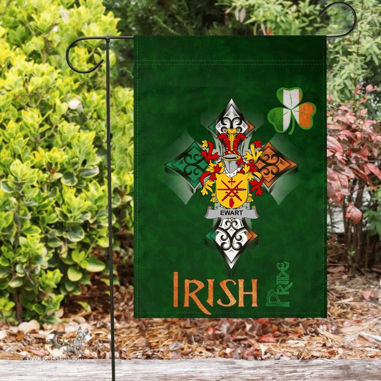 ScotsTee Shop Irish Ewart Coat of Arms Irish Pride Garden Flag Shamrock Ireland Flag