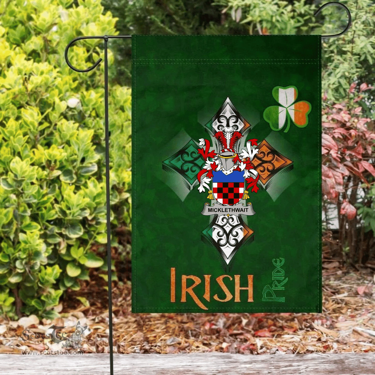 ScotsTee Shop Irish Micklethwait Coat of Arms Irish Pride Garden Flag Shamrock Ireland Flag