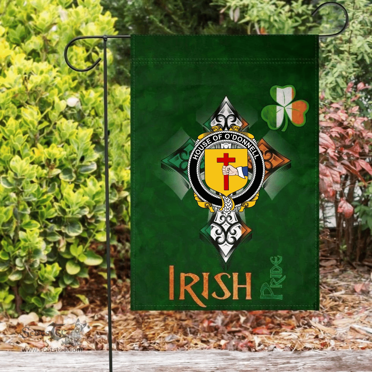 ScotsTee Shop Irish House of O'DONNELL Coat of Arms Irish Pride Garden Flag Shamrock Ireland Flag