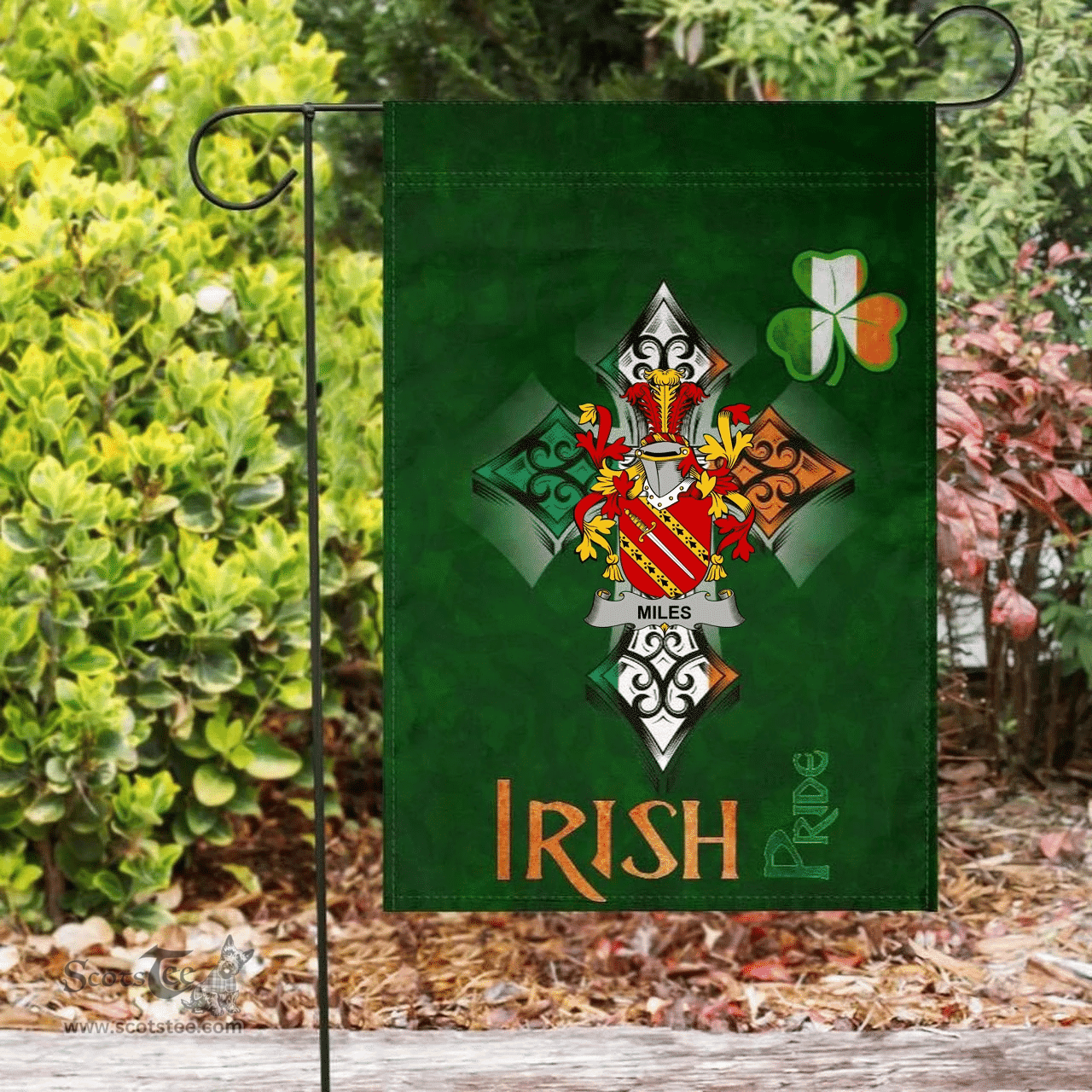 ScotsTee Shop Irish Miles or Moyles Coat of Arms Irish Pride Garden Flag Shamrock Ireland Flag