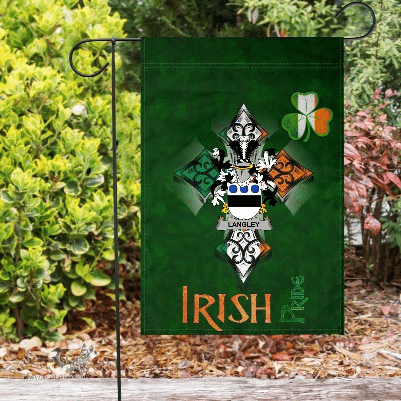 ScotsTee Shop Irish Langley Coat of Arms Irish Pride Garden Flag Shamrock Ireland Flag