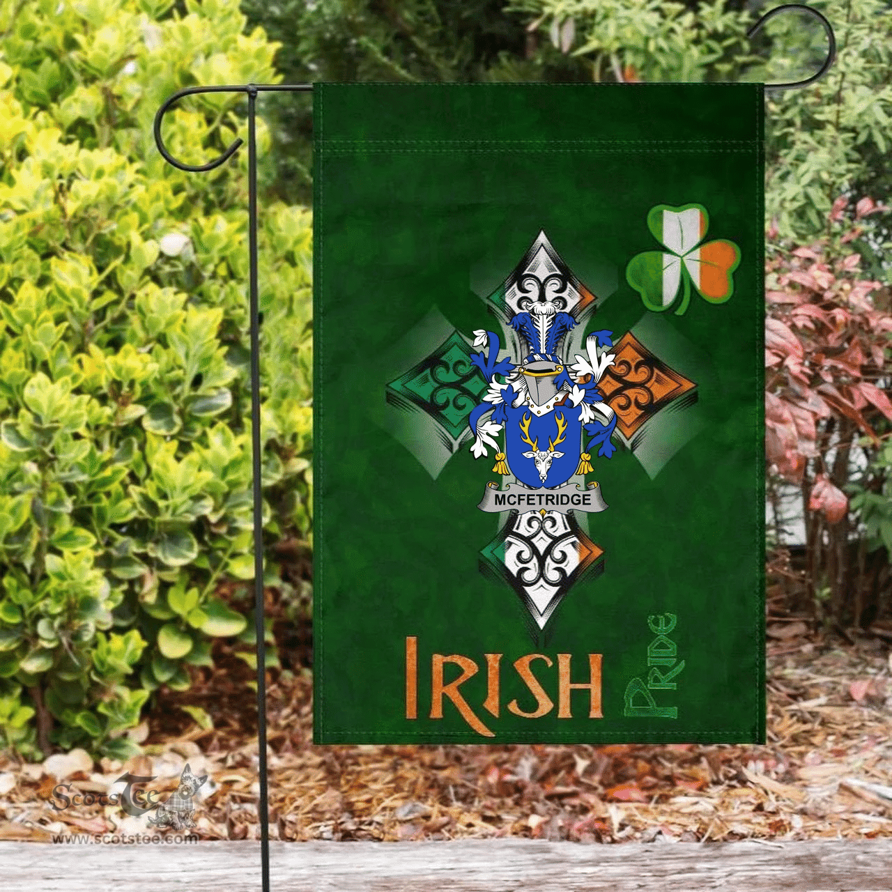 ScotsTee Shop Irish McFetridge Coat of Arms Irish Pride Garden Flag Shamrock Ireland Flag