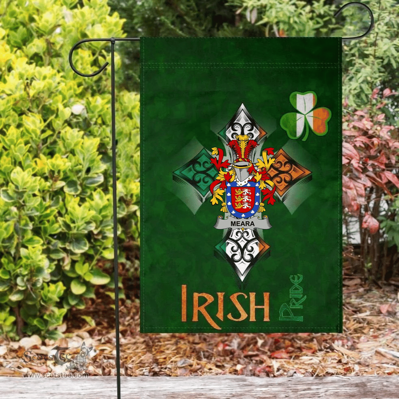 ScotsTee Shop Irish Meara or O'Mara Coat of Arms Irish Pride Garden Flag Shamrock Ireland Flag