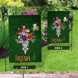 ScotsTee Shop Irish Larkin or O'Larkin Coat of Arms Irish Pride Garden Flag Shamrock Ireland Flag