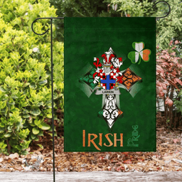 ScotsTee Shop Irish Larkin or O'Larkin Coat of Arms Irish Pride Garden Flag Shamrock Ireland Flag