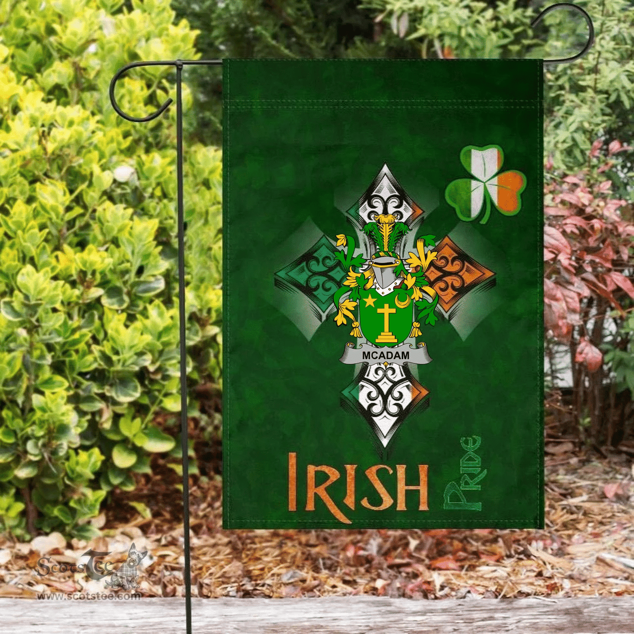 ScotsTee Shop Irish McAdam Coat of Arms Irish Pride Garden Flag Shamrock Ireland Flag