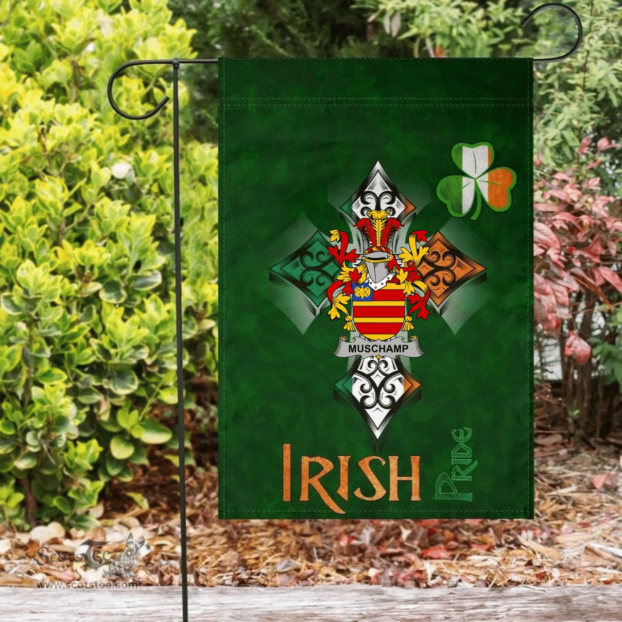 ScotsTee Shop Irish Muschamp Coat of Arms Irish Pride Garden Flag Shamrock Ireland Flag