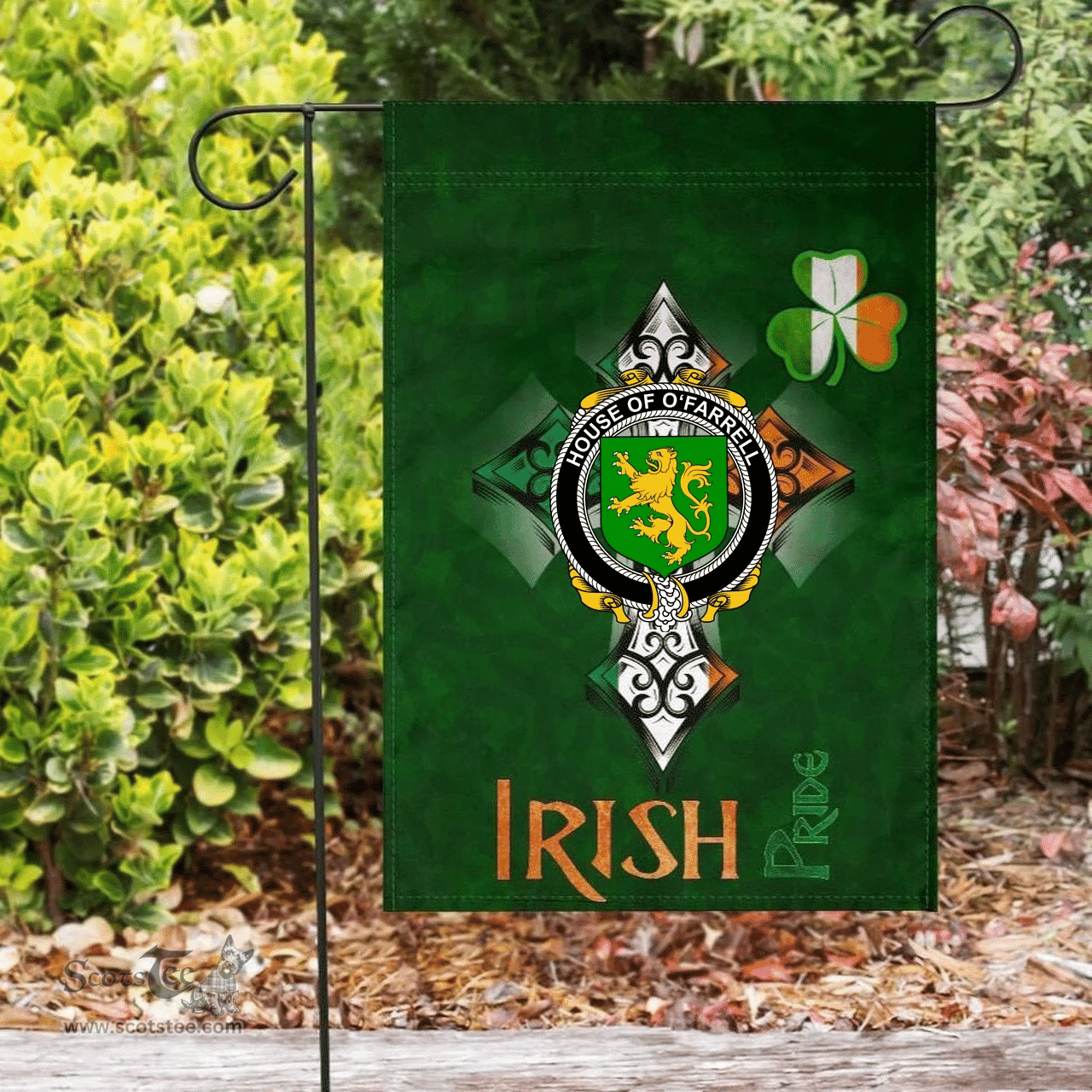 ScotsTee Shop Irish House of O'FARRELL Coat of Arms Irish Pride Garden Flag Shamrock Ireland Flag