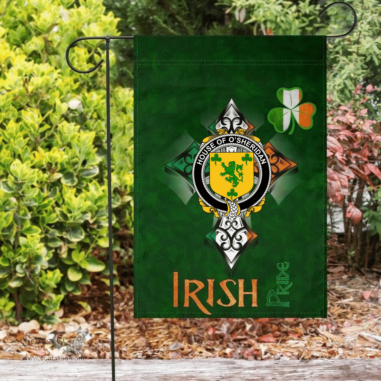 ScotsTee Shop Irish House of O'SHERIDAN Coat of Arms Irish Pride Garden Flag Shamrock Ireland Flag