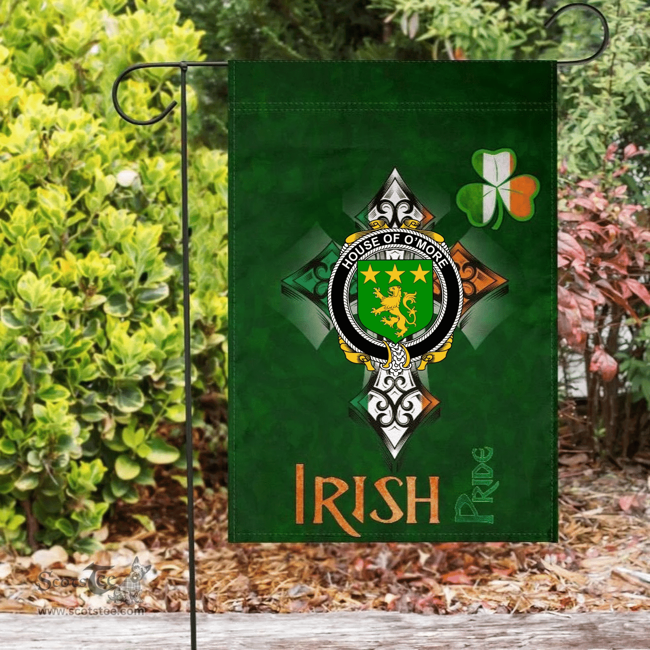 ScotsTee Shop Irish House of O'MORE Coat of Arms Irish Pride Garden Flag Shamrock Ireland Flag