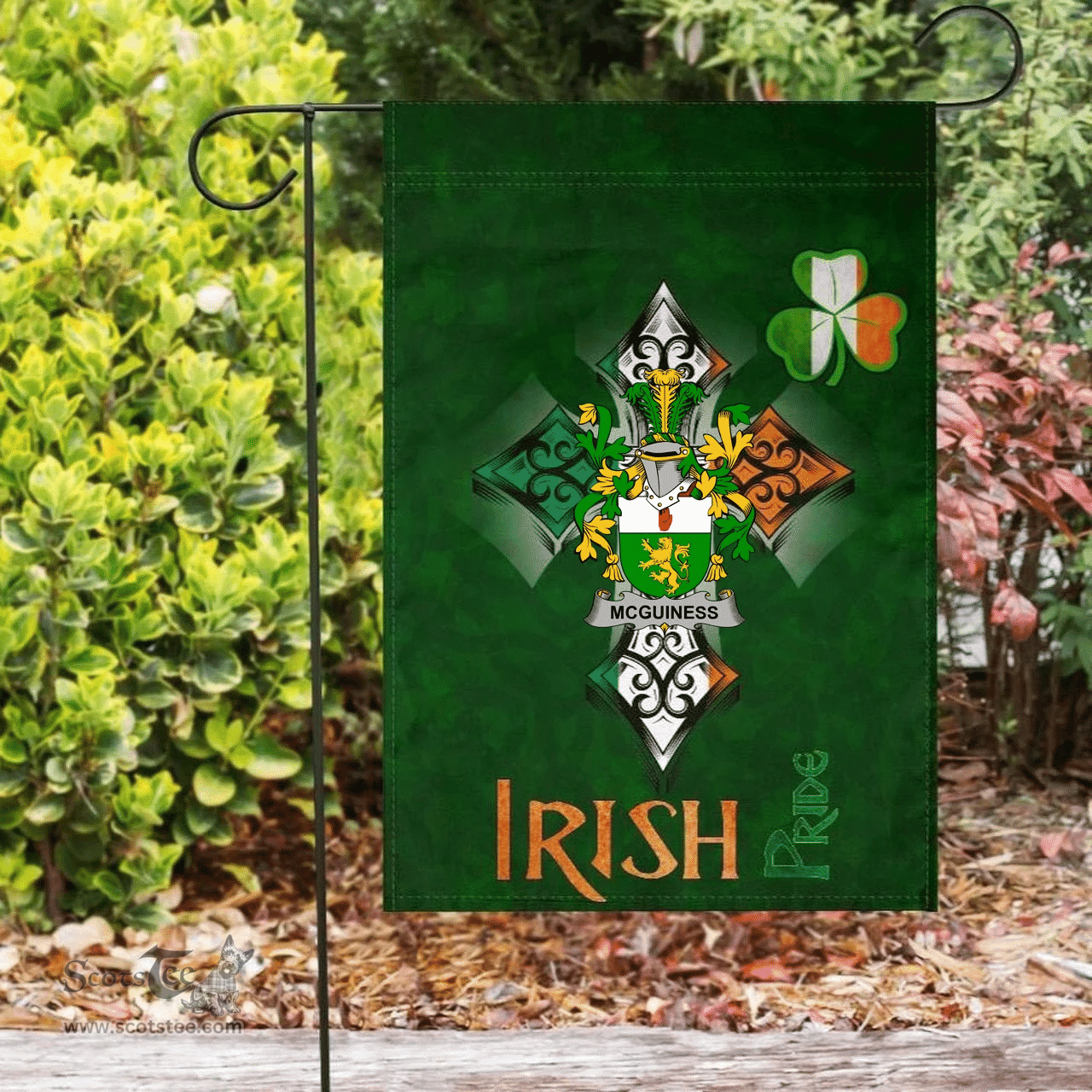 ScotsTee Shop Irish McGuiness or McGenis Coat of Arms Irish Pride Garden Flag Shamrock Ireland Flag