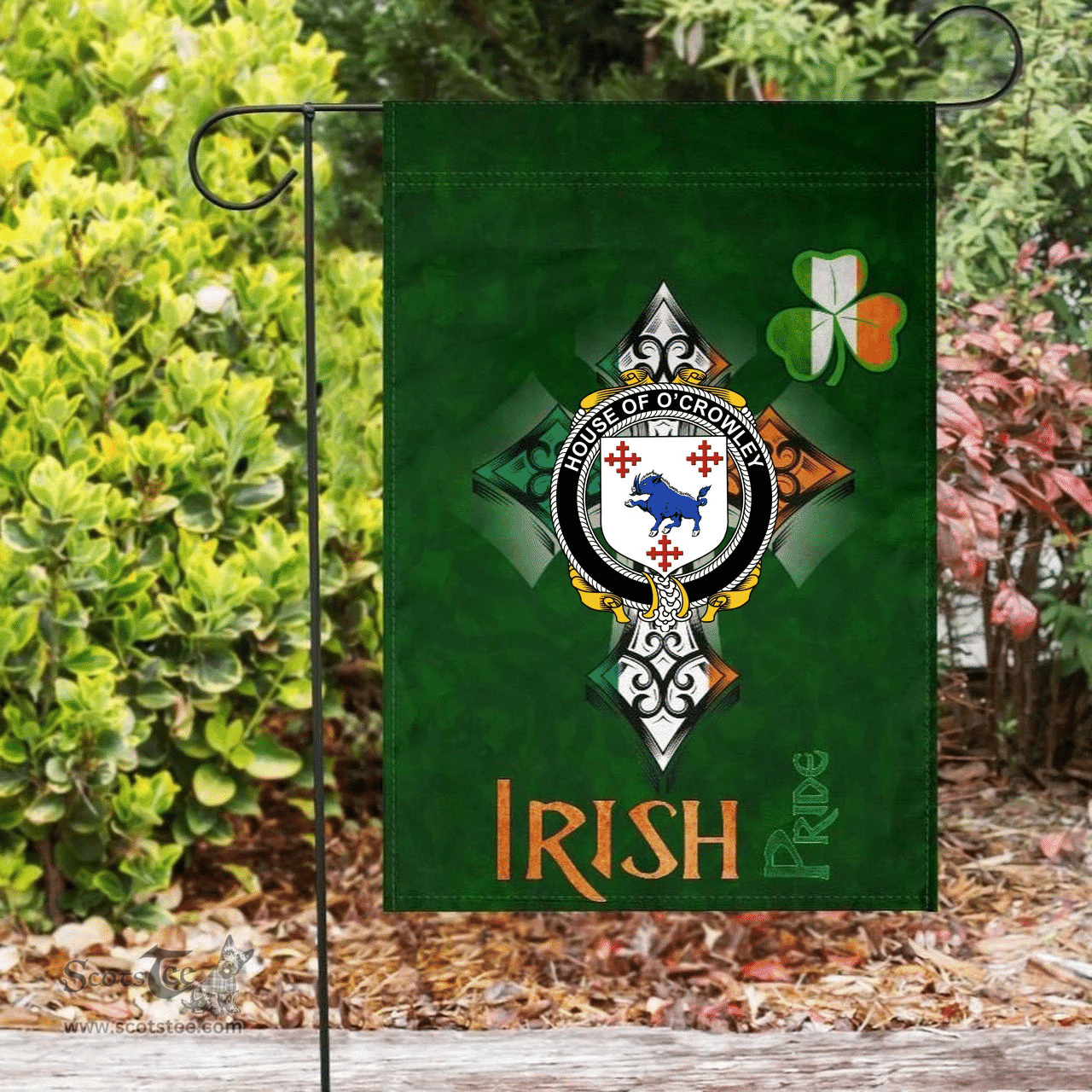 ScotsTee Shop Irish House of O'CROWLEY Coat of Arms Irish Pride Garden Flag Shamrock Ireland Flag