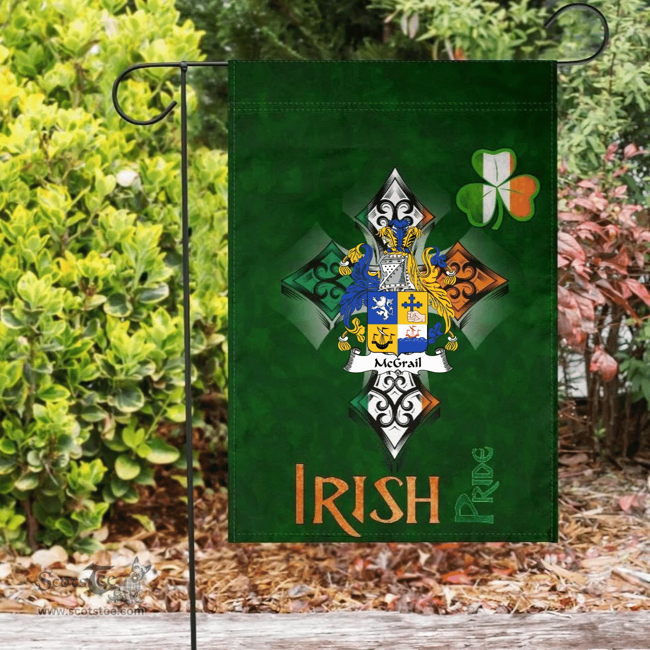 ScotsTee Shop Irish McGrail Coat of Arms Irish Pride Garden Flag Shamrock Ireland Flag