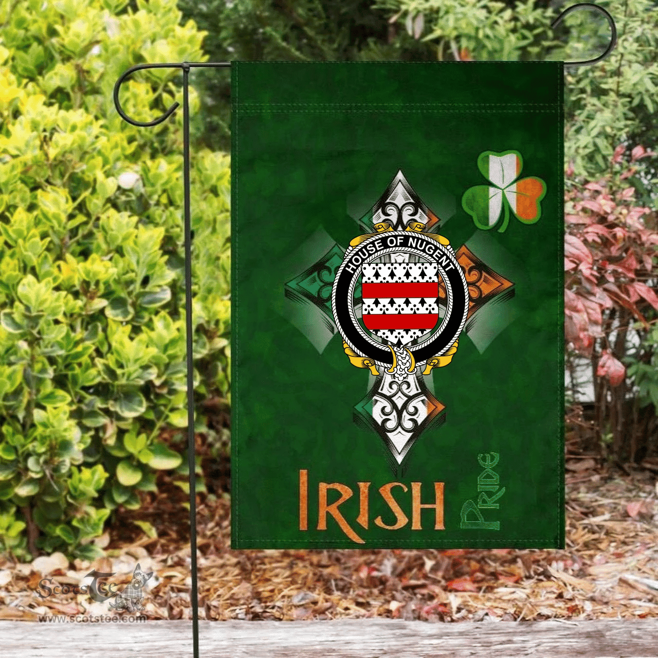 ScotsTee Shop Irish House of NUGENT Coat of Arms Irish Pride Garden Flag Shamrock Ireland Flag