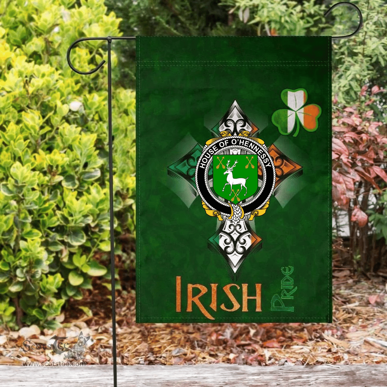 ScotsTee Shop Irish House of O'HENNESSY Coat of Arms Irish Pride Garden Flag Shamrock Ireland Flag