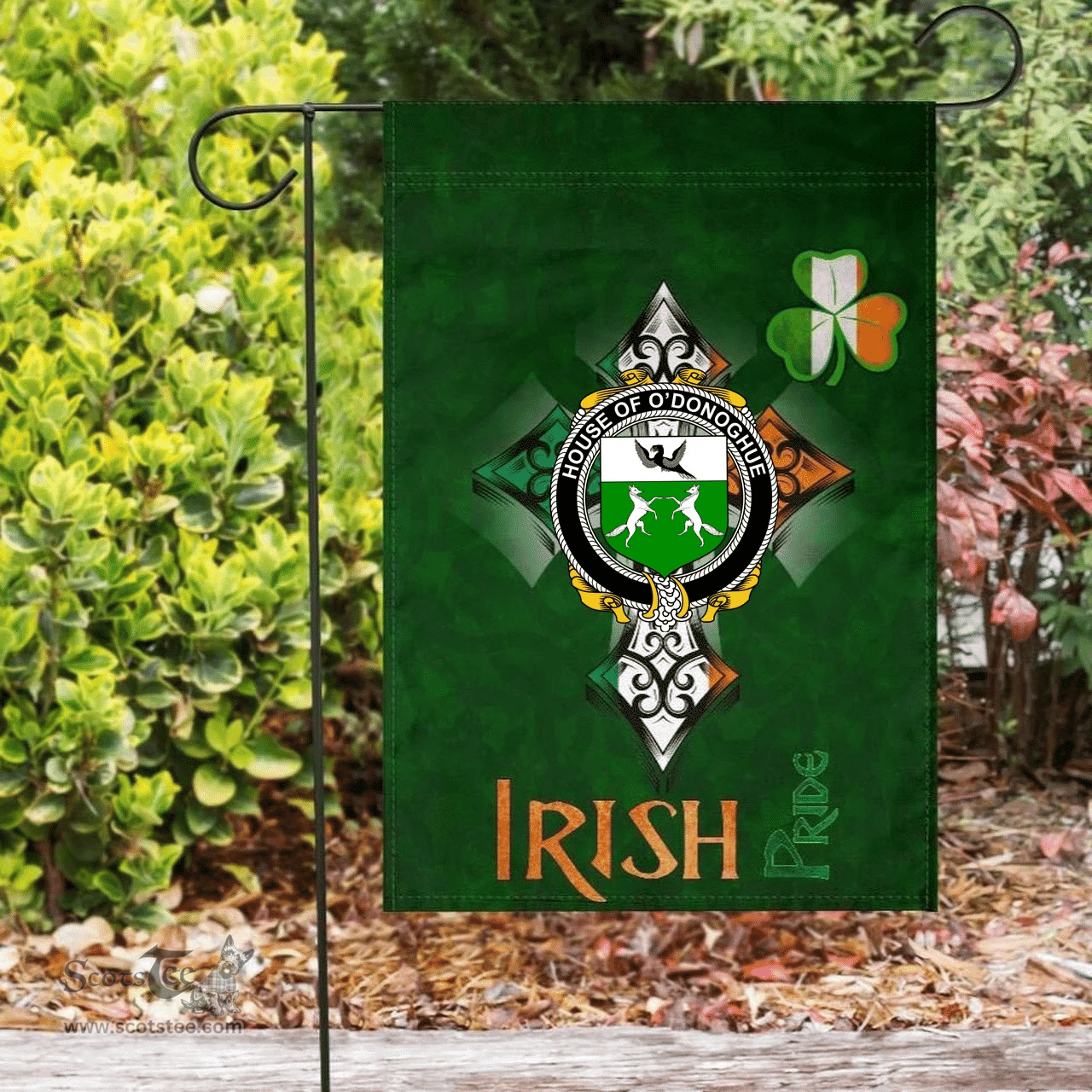 ScotsTee Shop Irish House of O'DONOGHUE Coat of Arms Irish Pride Garden Flag Shamrock Ireland Flag