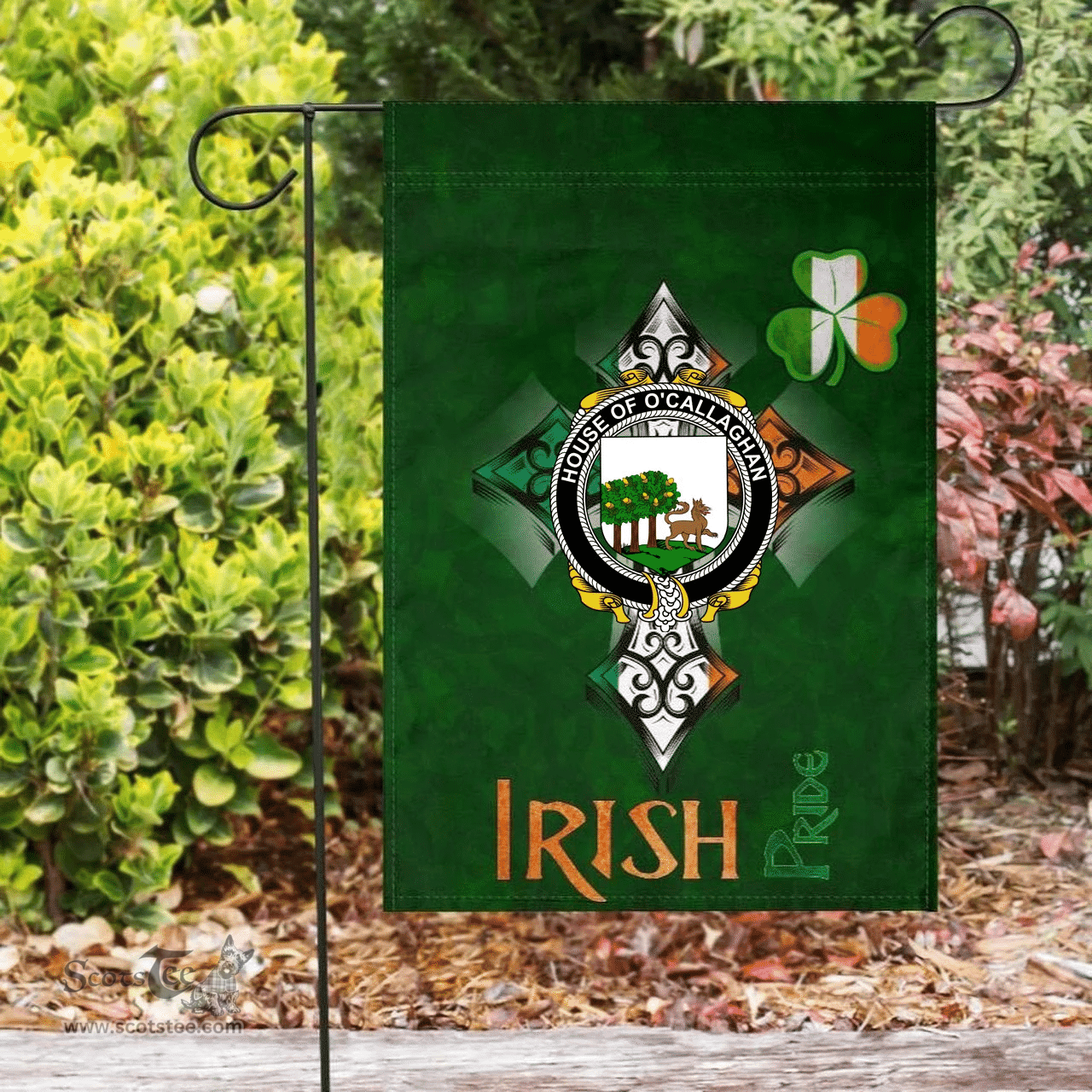 ScotsTee Shop Irish House of O'CALLAGHAN Coat of Arms Irish Pride Garden Flag Shamrock Ireland Flag