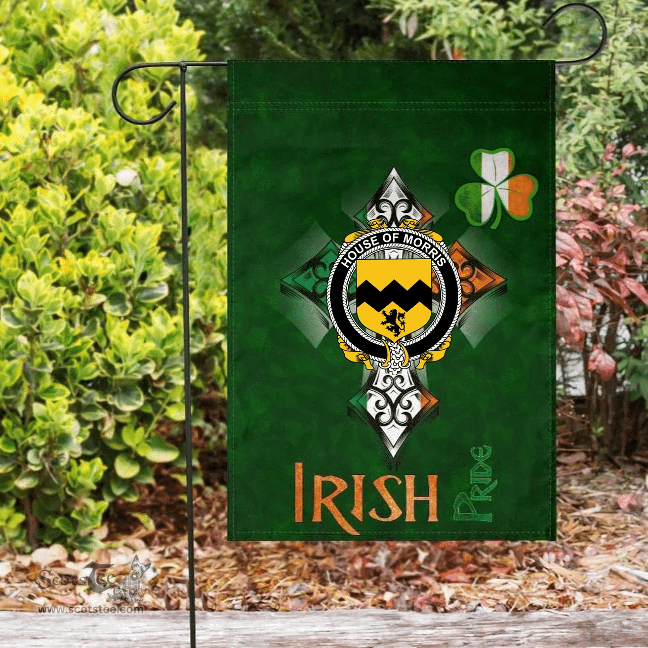 ScotsTee Shop Irish House of MORRIS Coat of Arms Irish Pride Garden Flag Shamrock Ireland Flag
