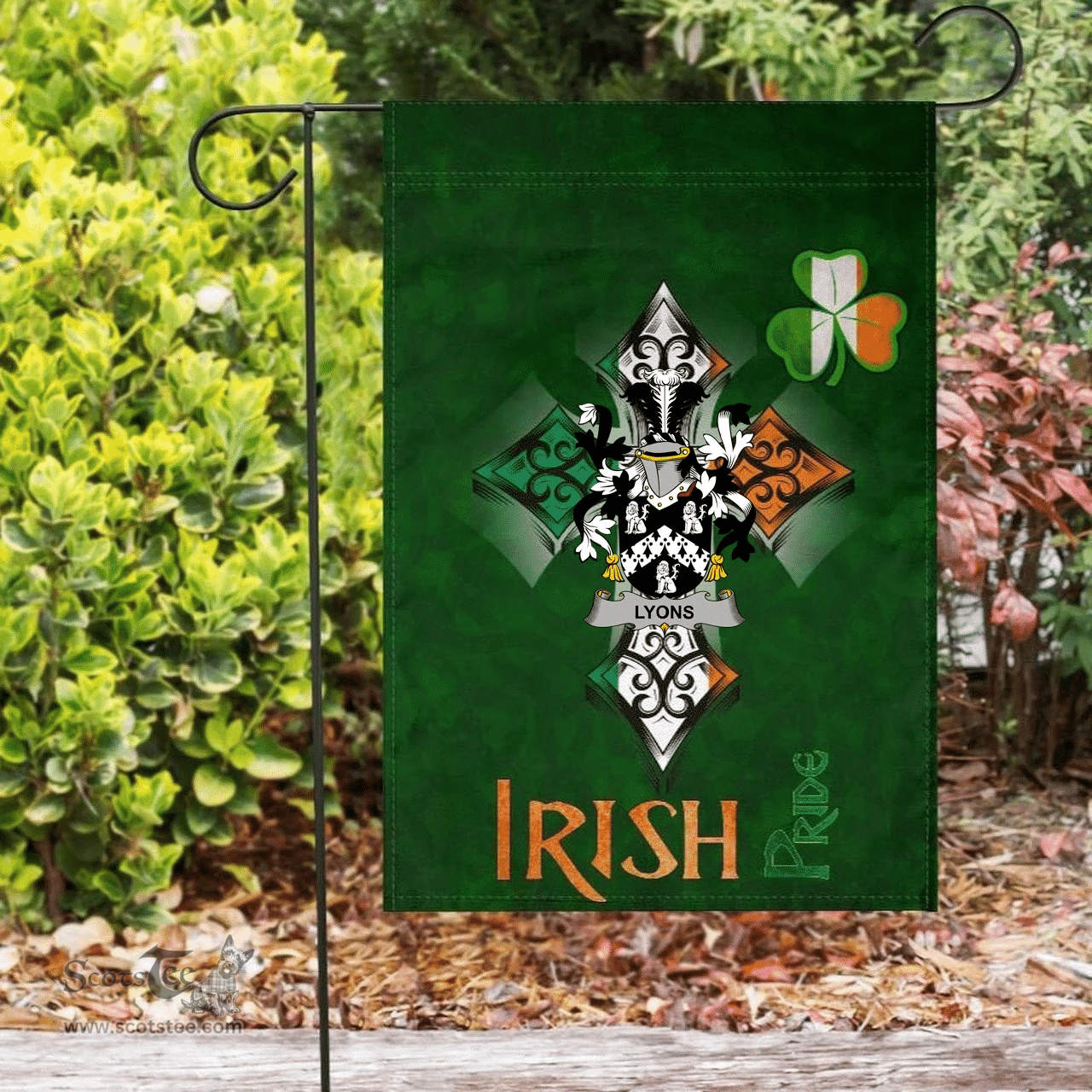 ScotsTee Shop Irish Lyons or Lyne Coat of Arms Irish Pride Garden Flag Shamrock Ireland Flag