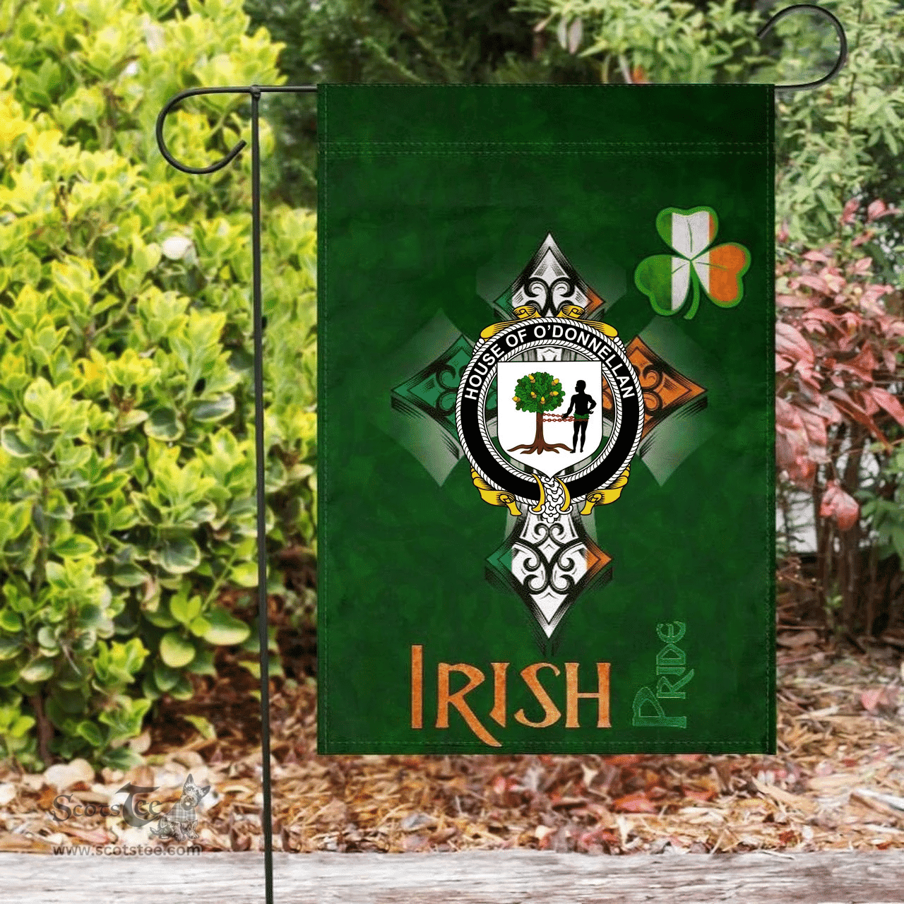 ScotsTee Shop Irish House of O'DONNELLAN Coat of Arms Irish Pride Garden Flag Shamrock Ireland Flag