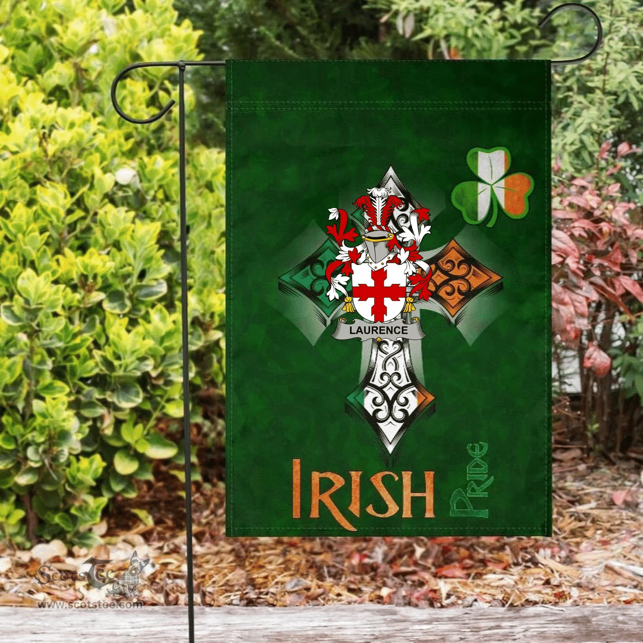 ScotsTee Shop Irish Laurence Coat of Arms Irish Pride Garden Flag Shamrock Ireland Flag
