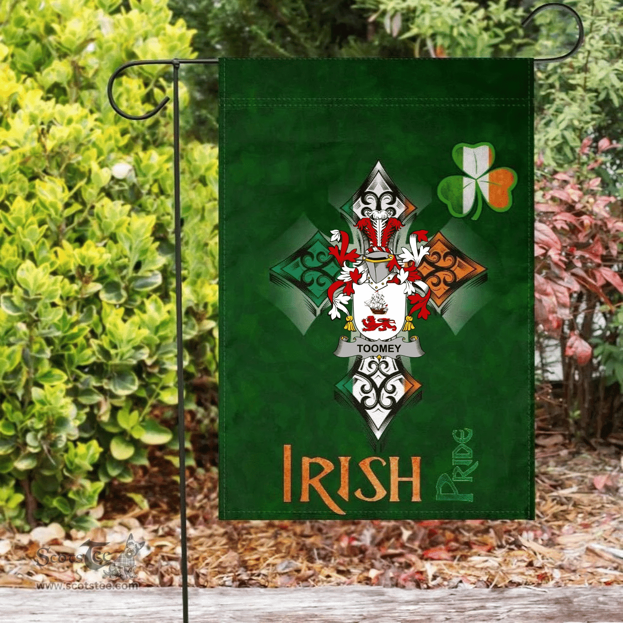 ScotsTee Shop Irish Toomey or O'Twomey Coat of Arms Irish Pride Garden Flag Shamrock Ireland Flag